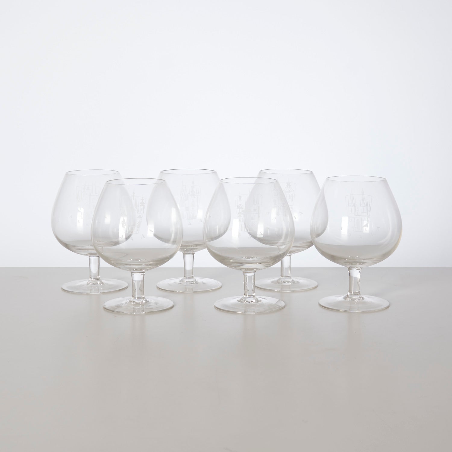 Set of 6 Etched Brandy Glasses