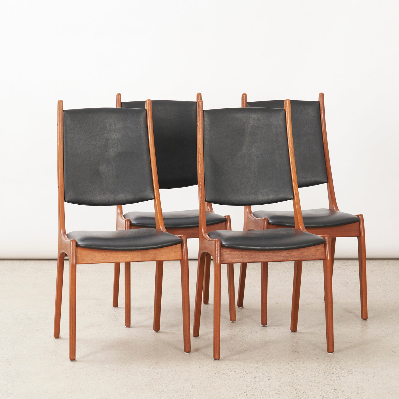 Set of 4 Teak & Black Vinyl Dining Chairs by Korup Stolefabrik, Denmark