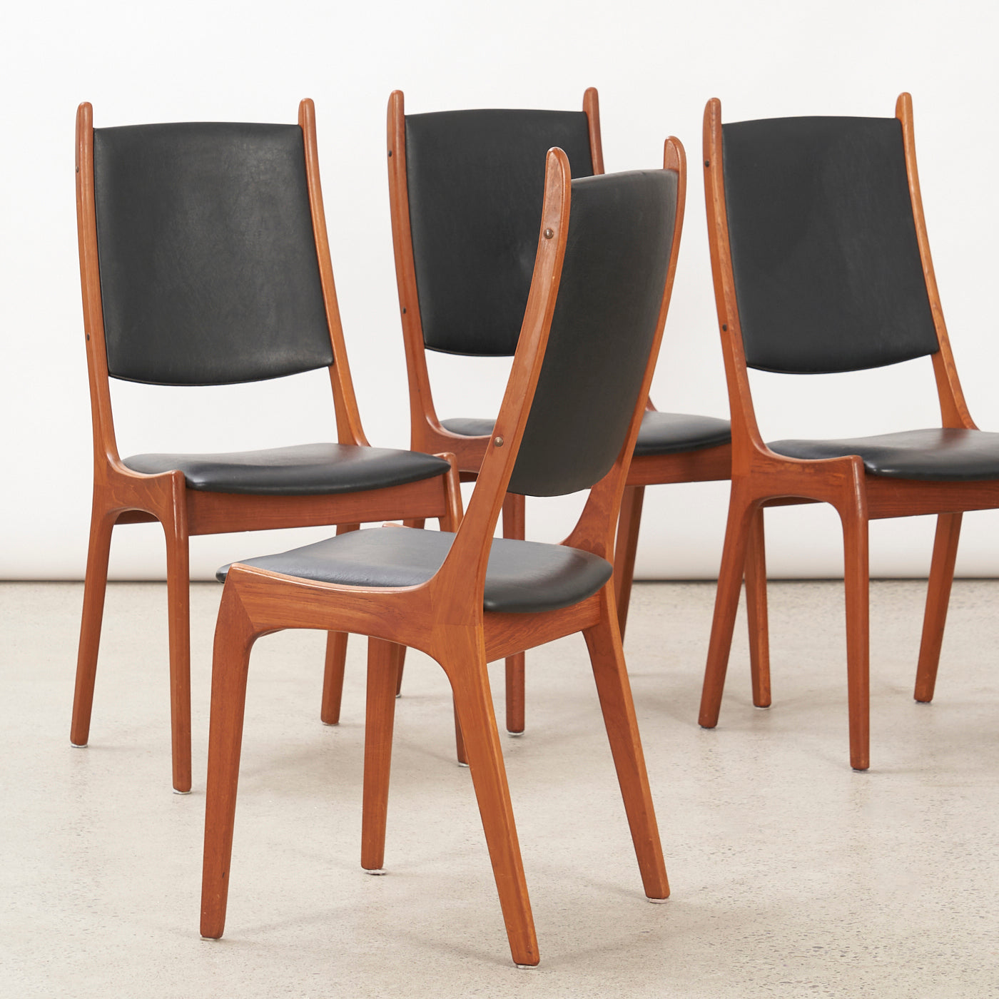 Set of 4 Teak & Black Vinyl Dining Chairs by Korup Stolefabrik, Denmark