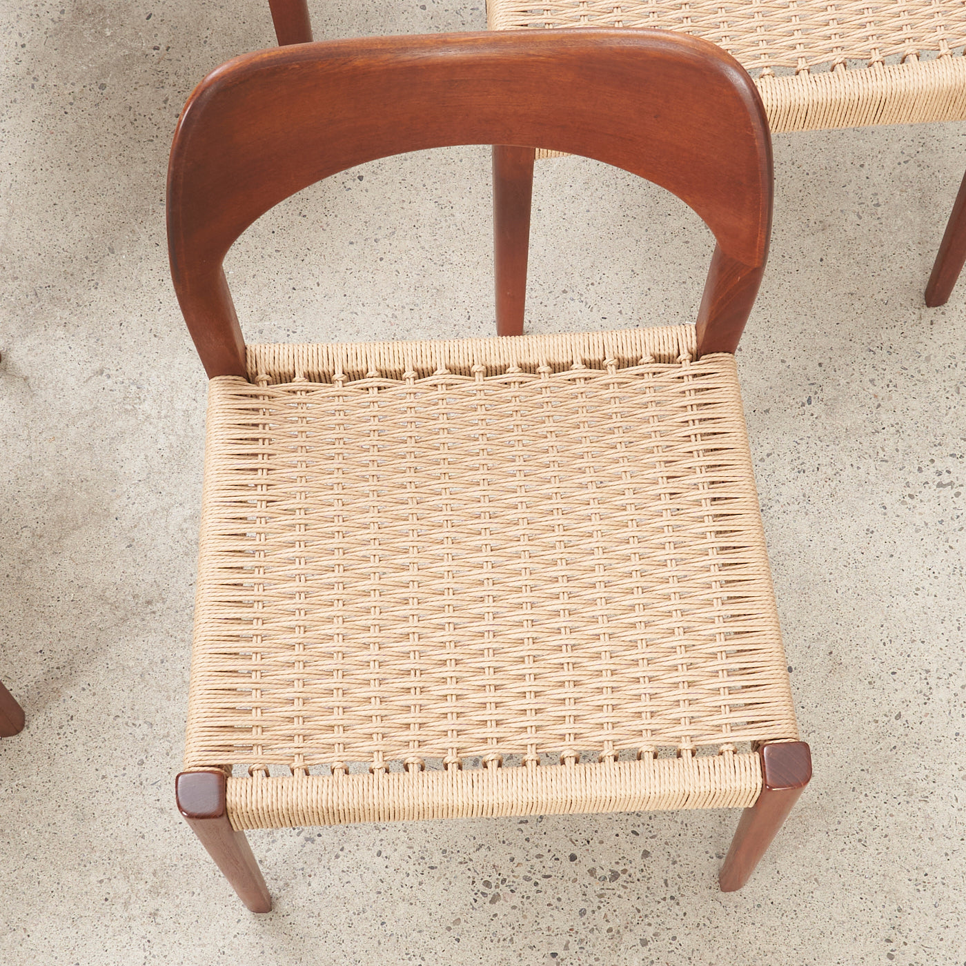 Set of 4 Teak & Danish Cord Dining Chairs by Arne Hovmand Olsen for Mogens Kold, Denmark