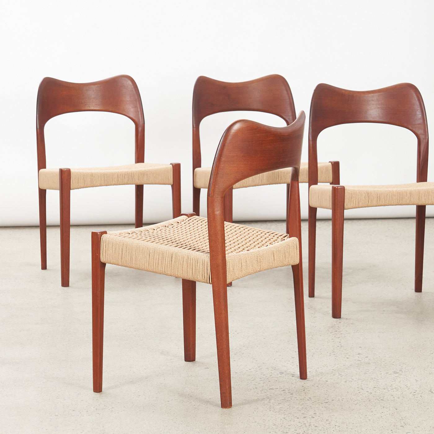 Set of 4 Teak & Danish Cord Dining Chairs by Arne Hovmand Olsen for Mogens Kold, Denmark