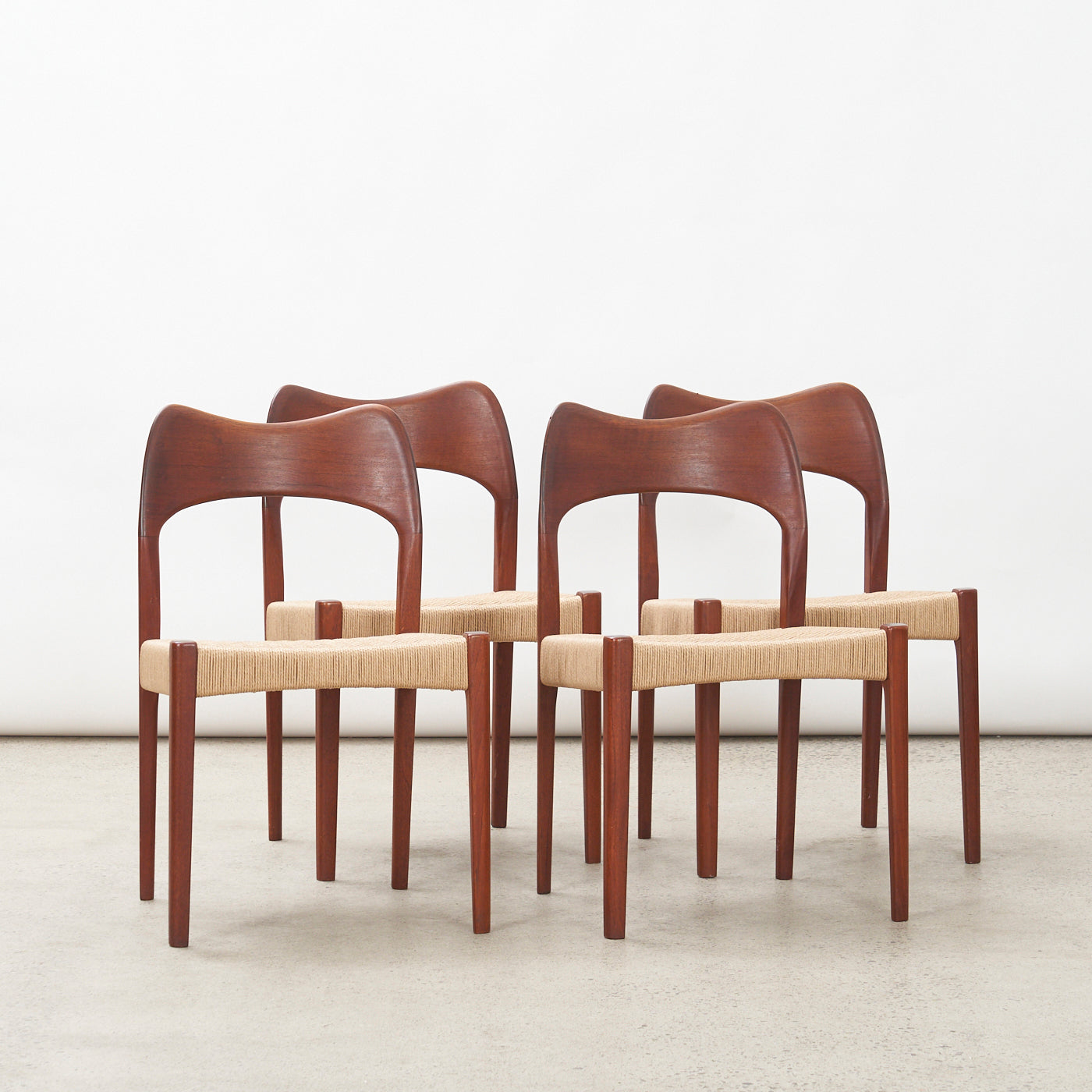 Set of 4 Teak & Danish Cord Dining Chairs by Arne Hovmand Olsen for Mogens Kold, Denmark