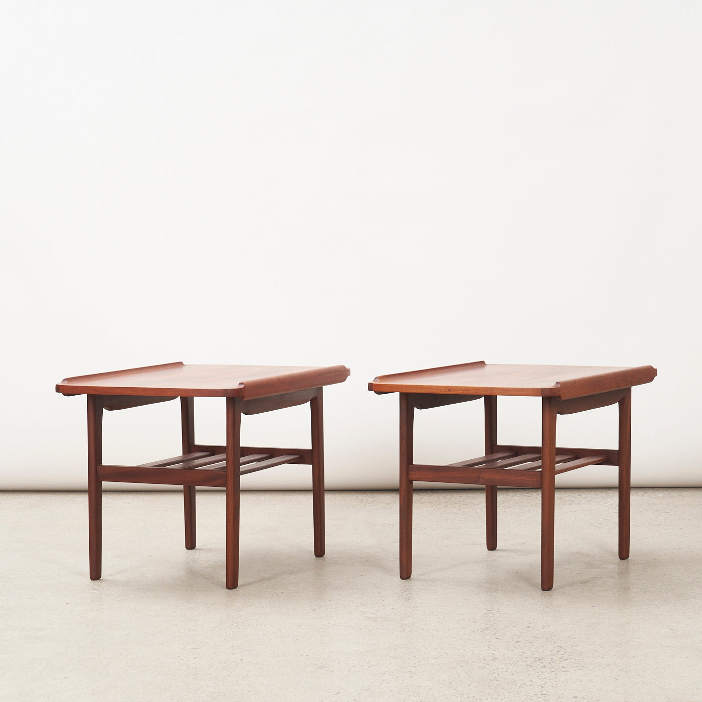 Pair of Teak Side Tables w/ Slatted Shelf