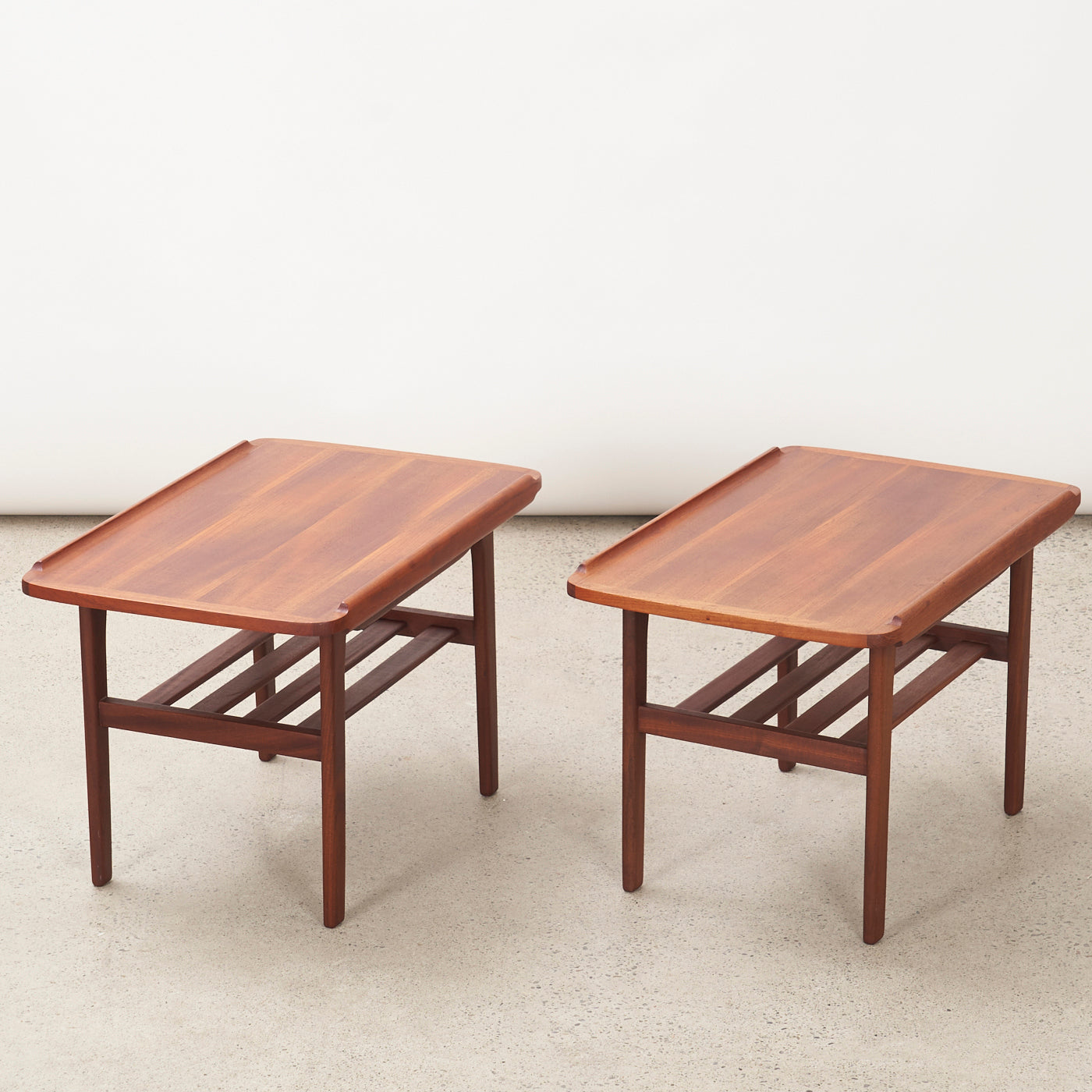 Pair of Teak Side Tables w/ Slatted Shelf