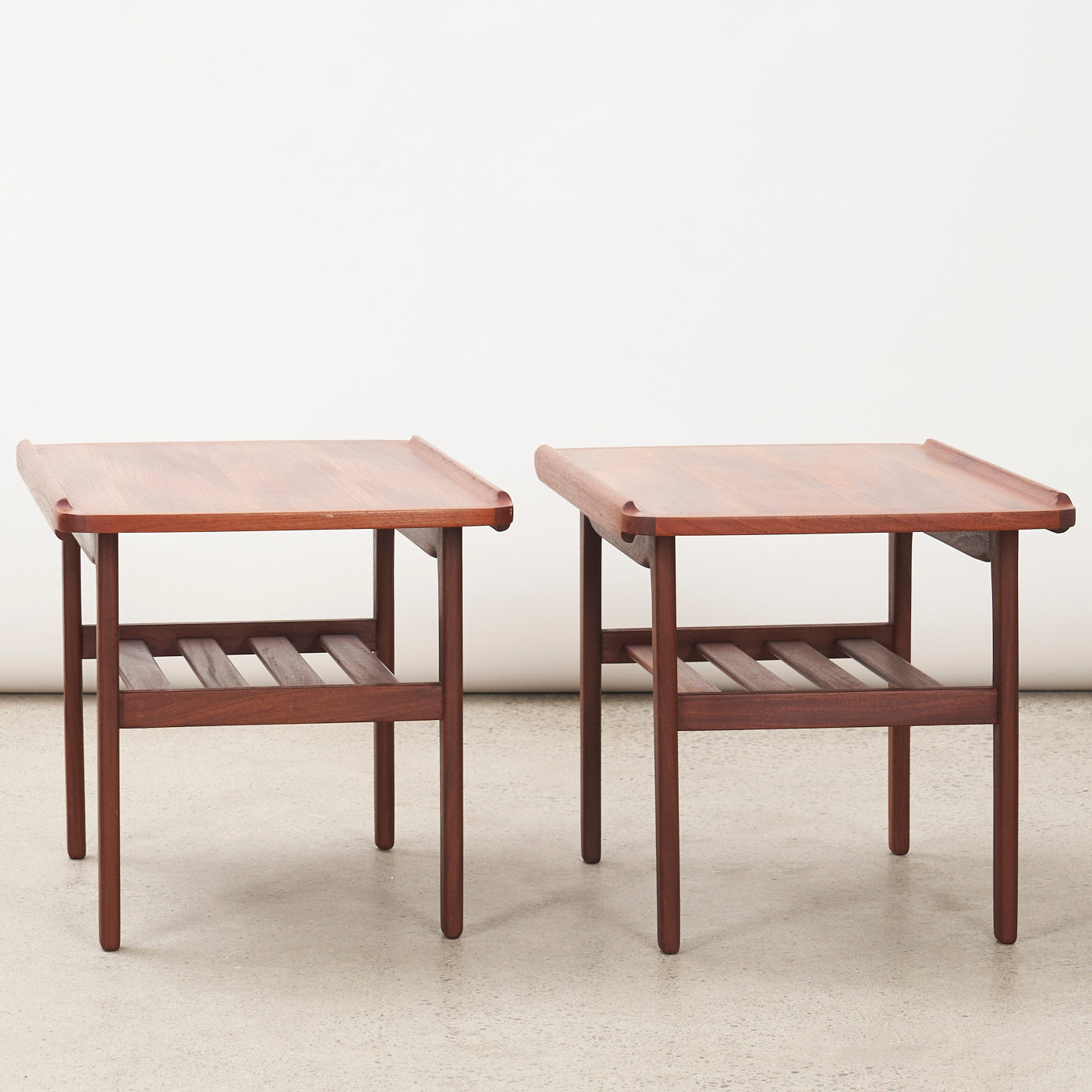 Pair of Teak Side Tables w/ Slatted Shelf