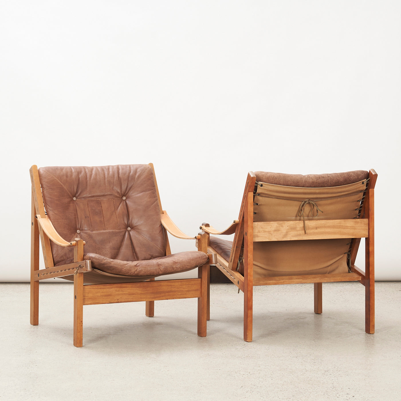 Pair of Oak & Leather 'Hunter' Lounge Chairs by Torbjørn Afdal for Bruksbo, Norway