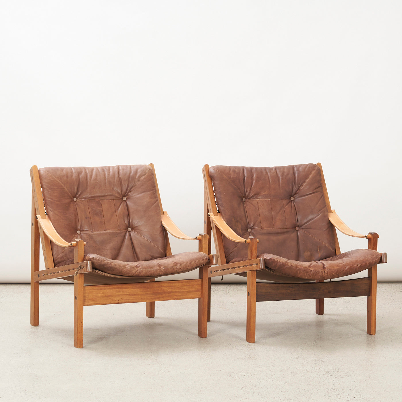 Pair of Oak & Leather 'Hunter' Lounge Chairs by Torbjørn Afdal for Bruksbo, Norway