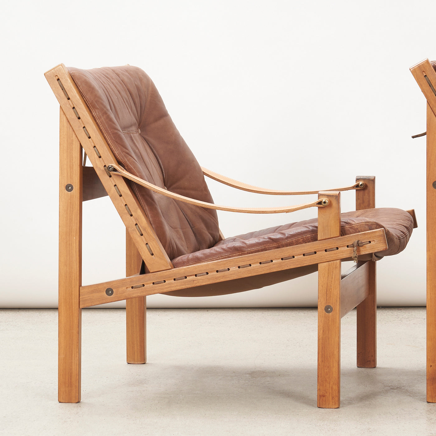 Pair of Oak & Leather 'Hunter' Lounge Chairs by Torbjørn Afdal for Bruksbo, Norway