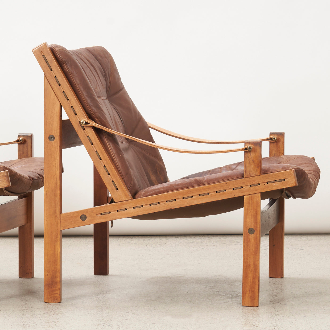 Pair of Oak & Leather 'Hunter' Lounge Chairs by Torbjørn Afdal for Bruksbo, Norway