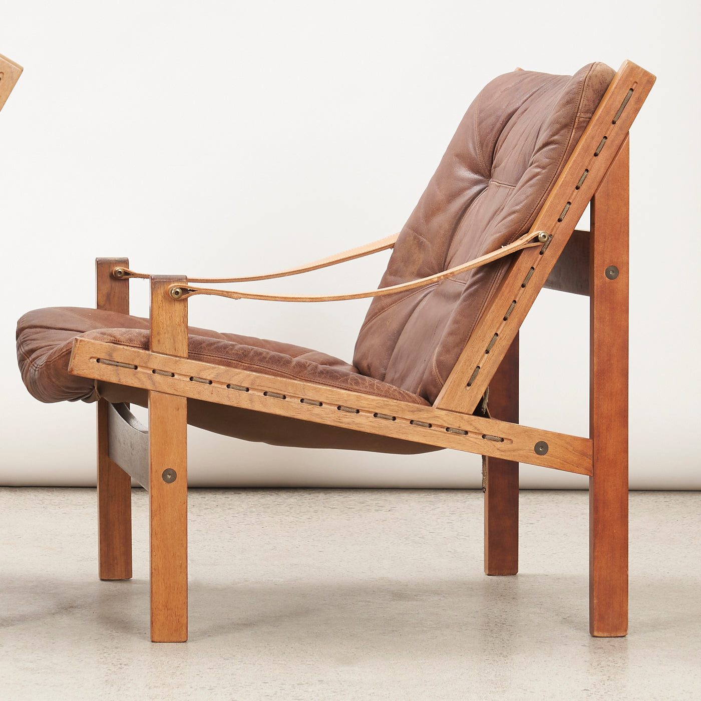 Pair of Oak & Leather 'Hunter' Lounge Chairs by Torbjørn Afdal for Bruksbo, Norway