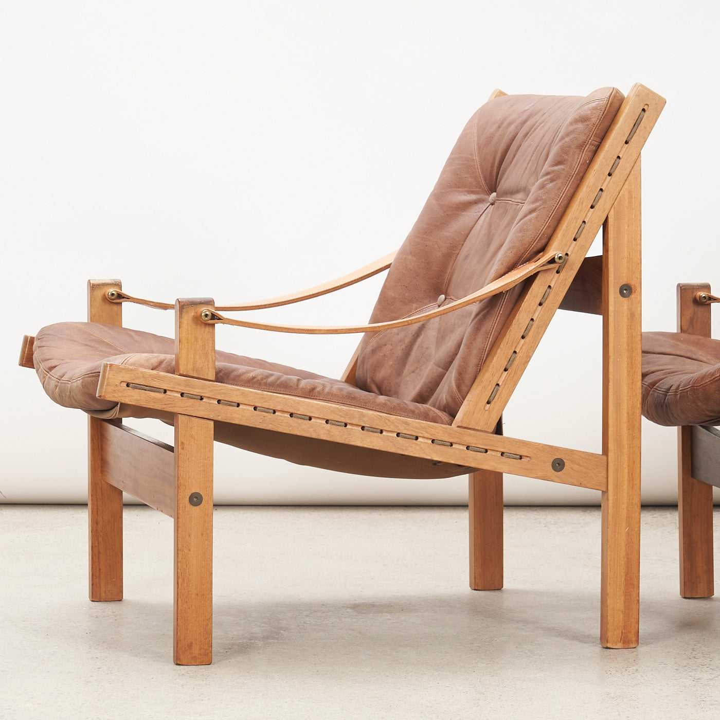 Pair of Oak & Leather 'Hunter' Lounge Chairs by Torbjørn Afdal for Bruksbo, Norway