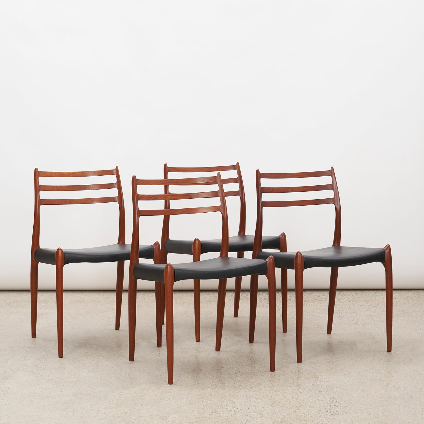 Set of 4 Teak & Black Leather 'Model 78' Dining Chairs by Niels O. Møller for J.L. Møller, Denmark