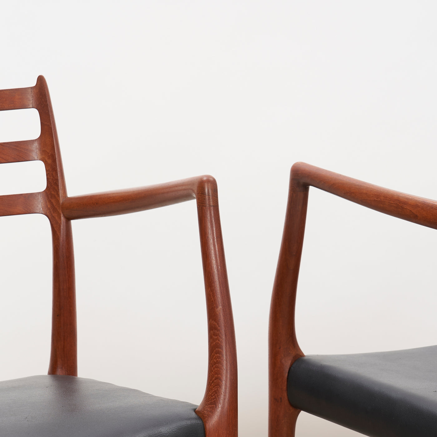 Pair of Teak & Black Leather 'Model 62' Armchairs by Niels O. Møller for J.L. Møller, Denmark