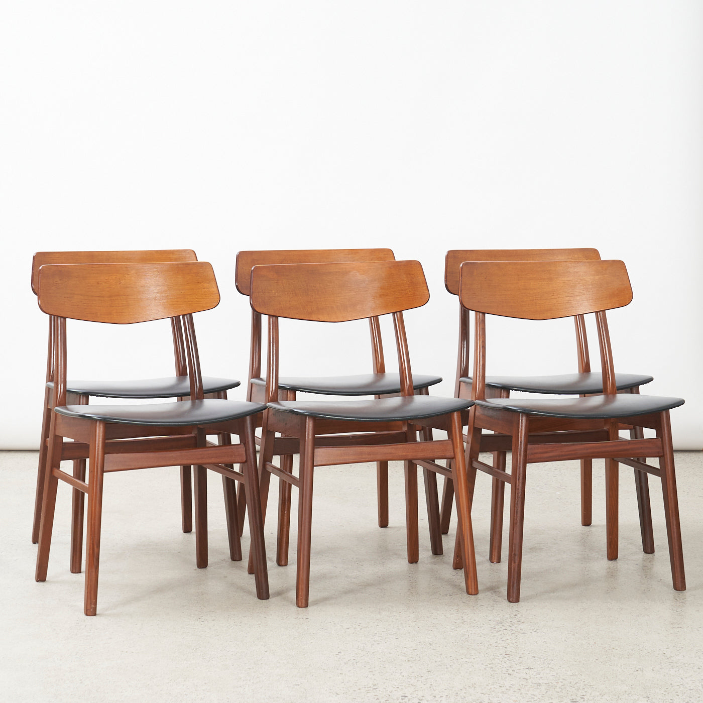 Set of 6 Teak & Vinyl Dining Chairs