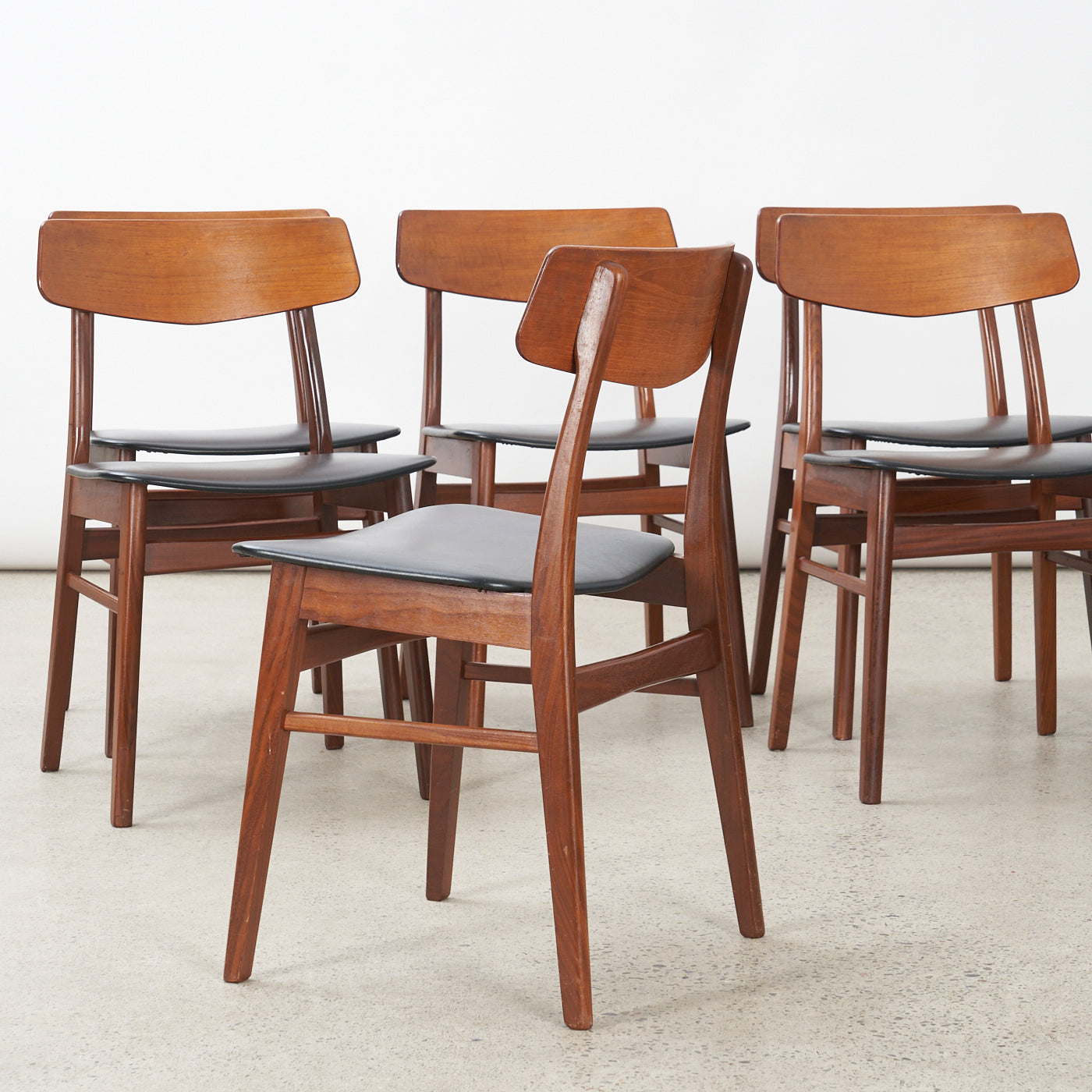 Set of 6 Teak & Vinyl Dining Chairs