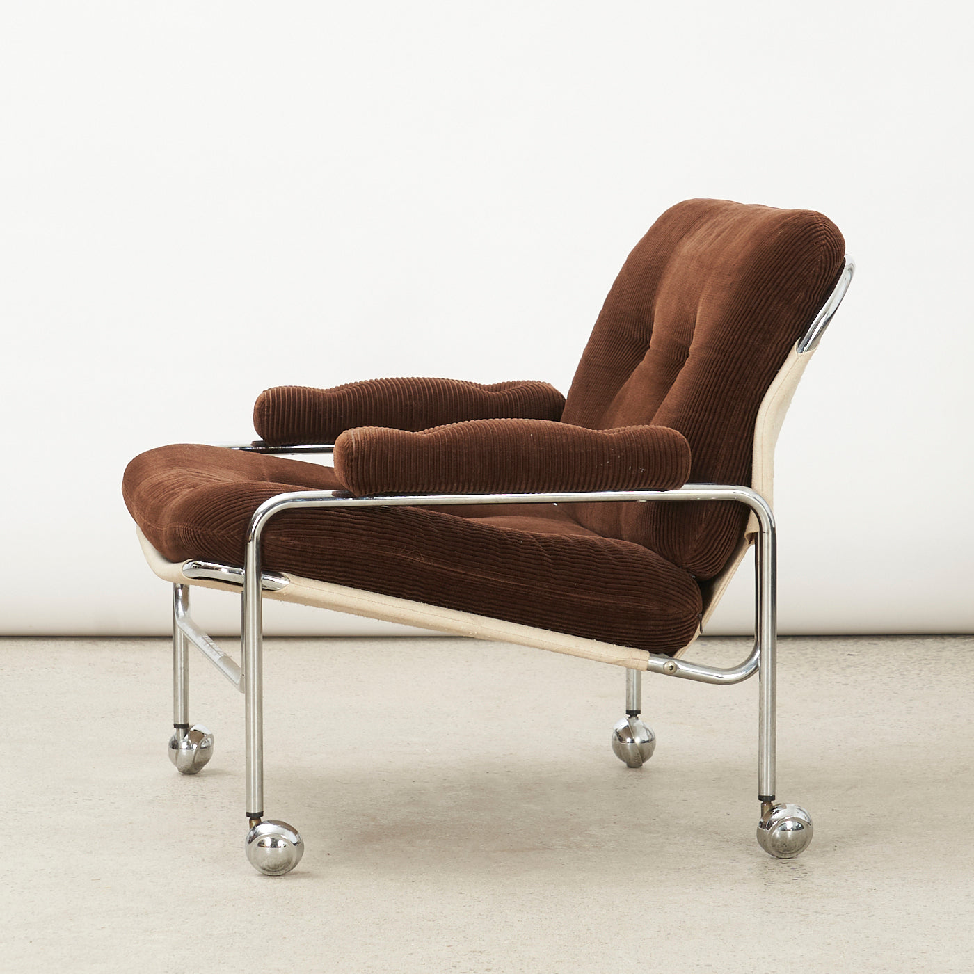 Chrome & Corduroy Lounge Chair by Pethrus Lindlöf for Lindlöfs Möbler, Sweden