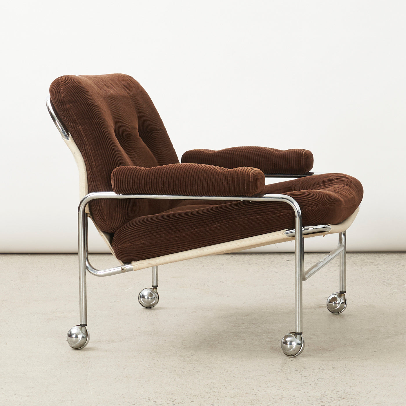 Chrome & Corduroy Lounge Chair by Pethrus Lindlöf for Lindlöfs Möbler, Sweden