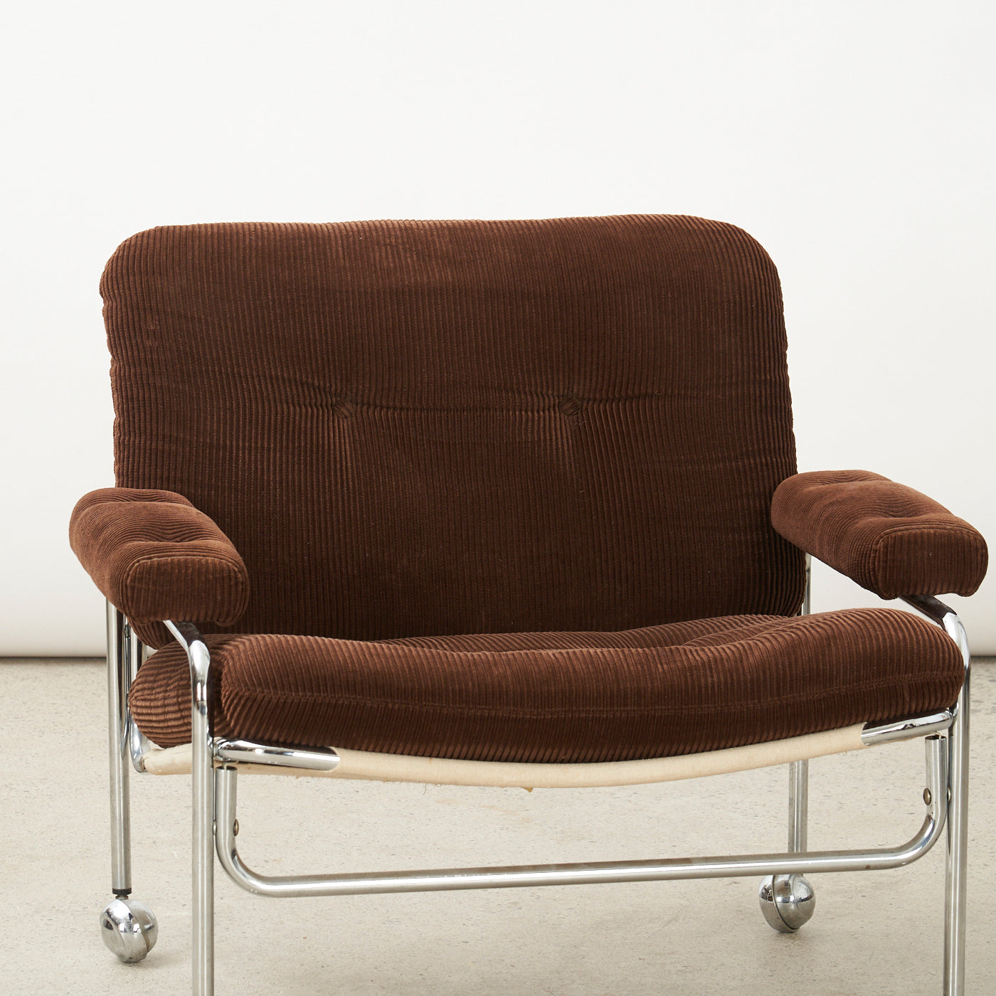 Chrome & Corduroy Lounge Chair by Pethrus Lindlöf for Lindlöfs Möbler, Sweden
