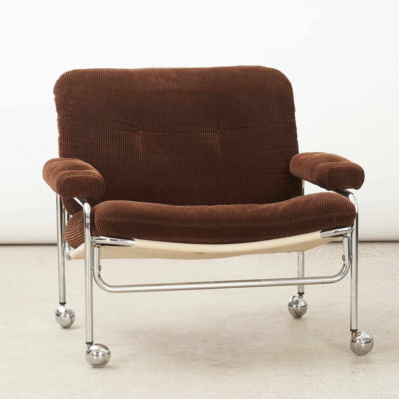 Chrome & Corduroy Lounge Chair by Pethrus Lindlöf for Lindlöfs Möbler, Sweden