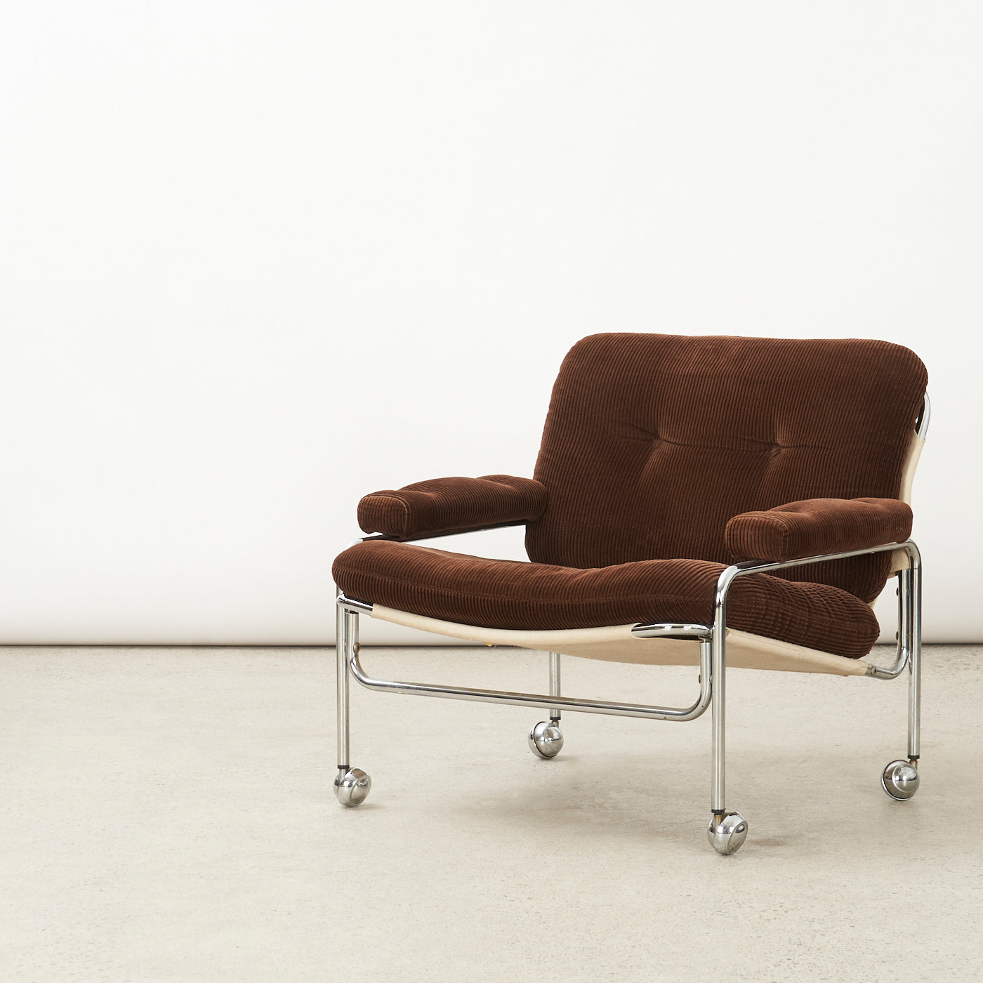Chrome & Corduroy Lounge Chair by Pethrus Lindlöf for Lindlöfs Möbler, Sweden