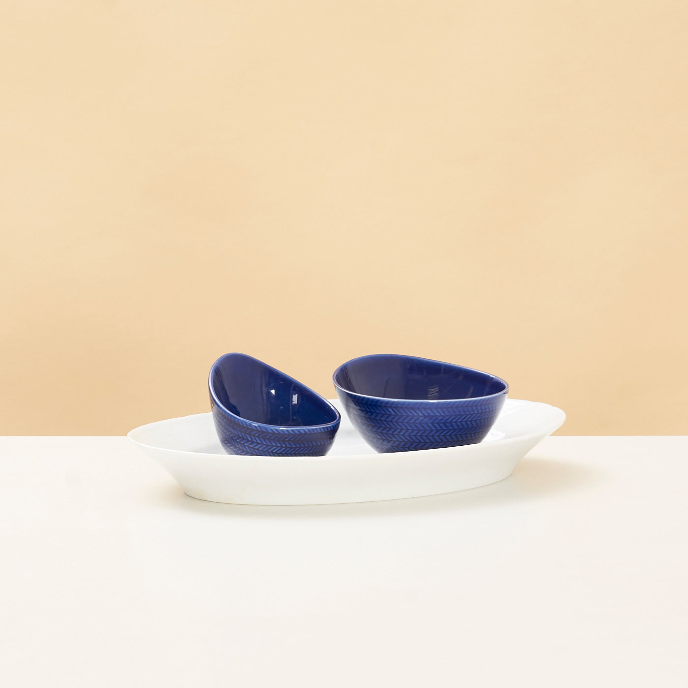 Ceramic 'Blue Fire' Bowls & Serving Platter by Hertha Bengtson for Rörstrand, Sweden