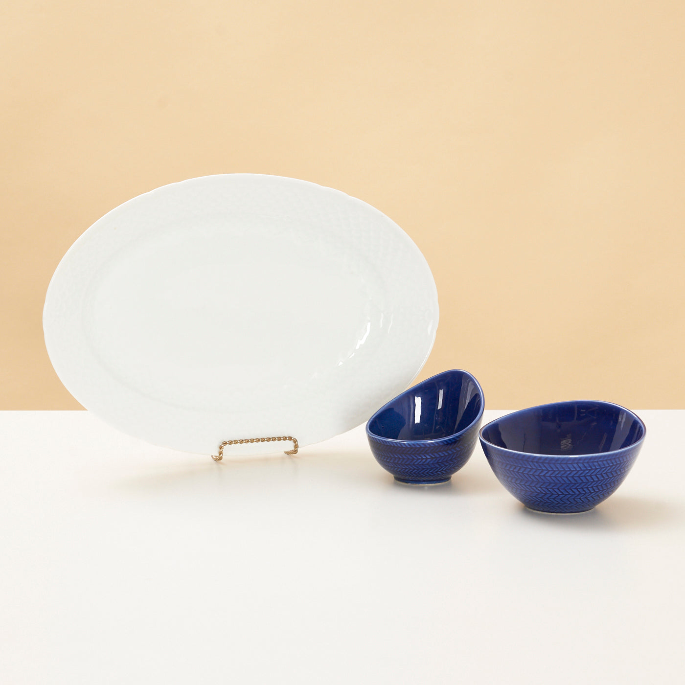 Ceramic 'Blue Fire' Bowls & Serving Platter by Hertha Bengtson for Rörstrand, Sweden