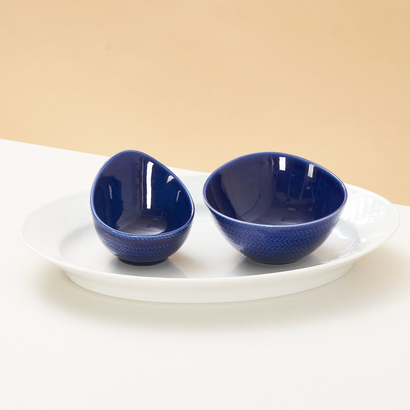 Ceramic 'Blue Fire' Bowls & Serving Platter by Hertha Bengtson for Rörstrand, Sweden