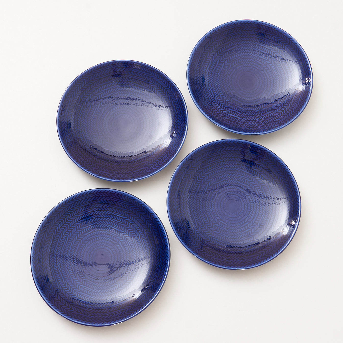 Set of 4 Ceramic 'Blue Fire' Dessert Plates by Hertha Bengtson for Rörstrand, Sweden