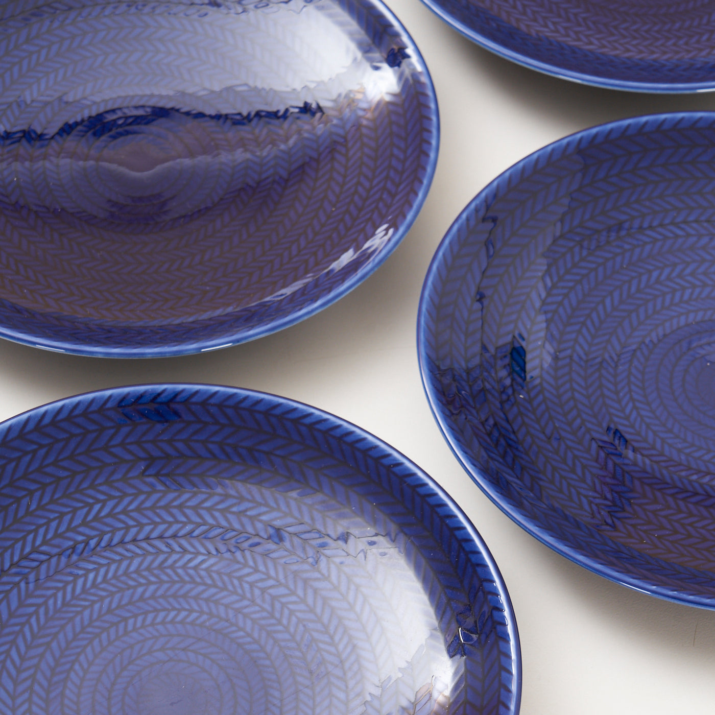 Set of 4 Ceramic 'Blue Fire' Dessert Plates by Hertha Bengtson for Rörstrand, Sweden