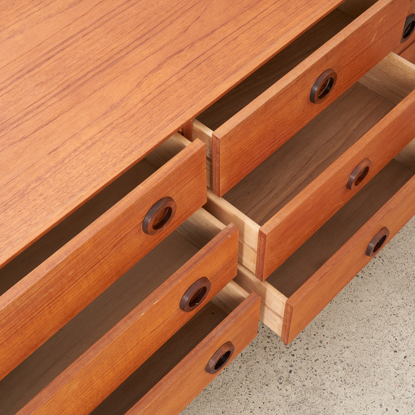 Teak 9 Drawer Dresser w/ Rosewood Handles