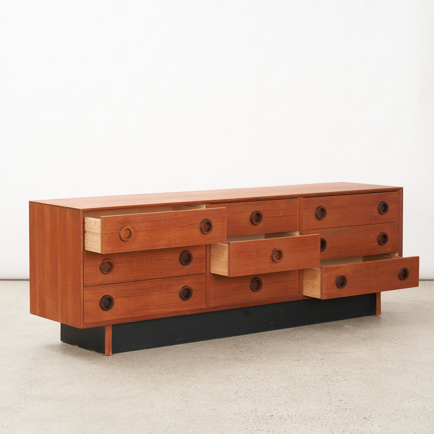 Teak 9 Drawer Dresser w/ Rosewood Handles