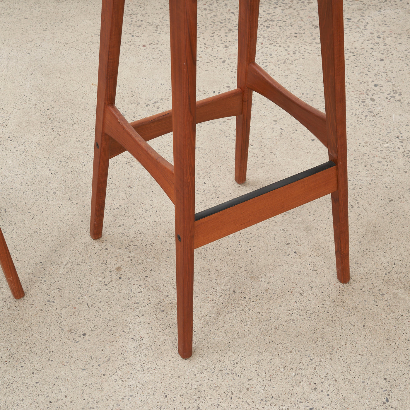 Pair of Teak & Black Vinyl Bar Stools by Johannes Andersen for Brdr. Andersens Møbelfabrik, Denmark