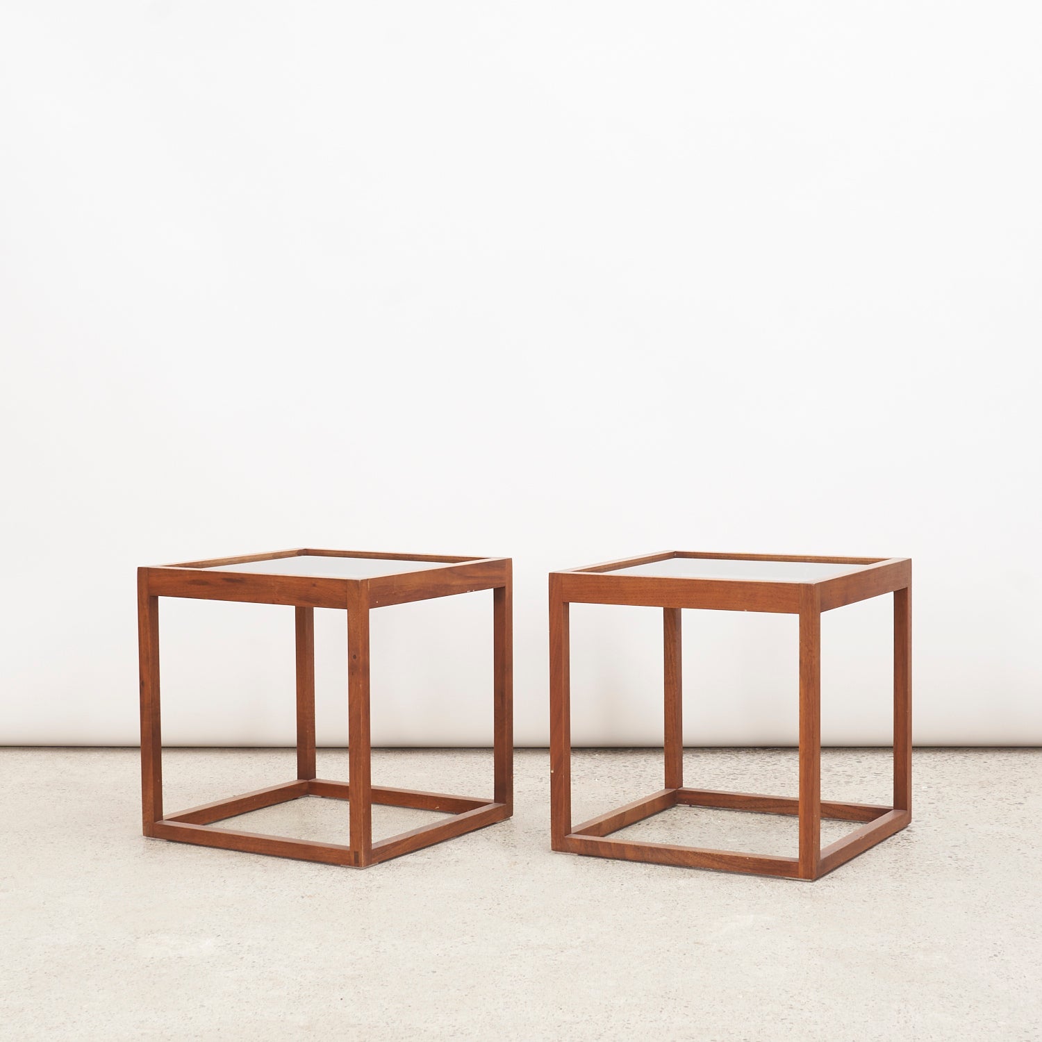 Pair of Walnut & Smoked Glass Side Tables