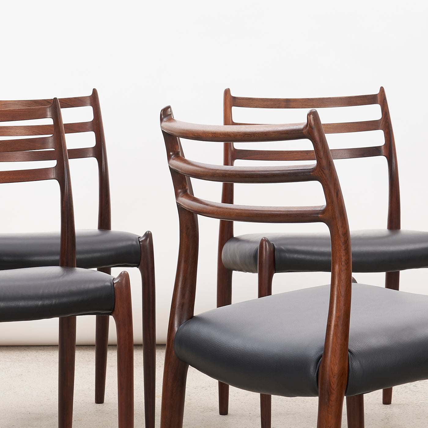 Set of 4 Rosewood & Black Leather 'Model 78' Dining Chairs by Niels O. Møller for J.L. Møller, Denmark