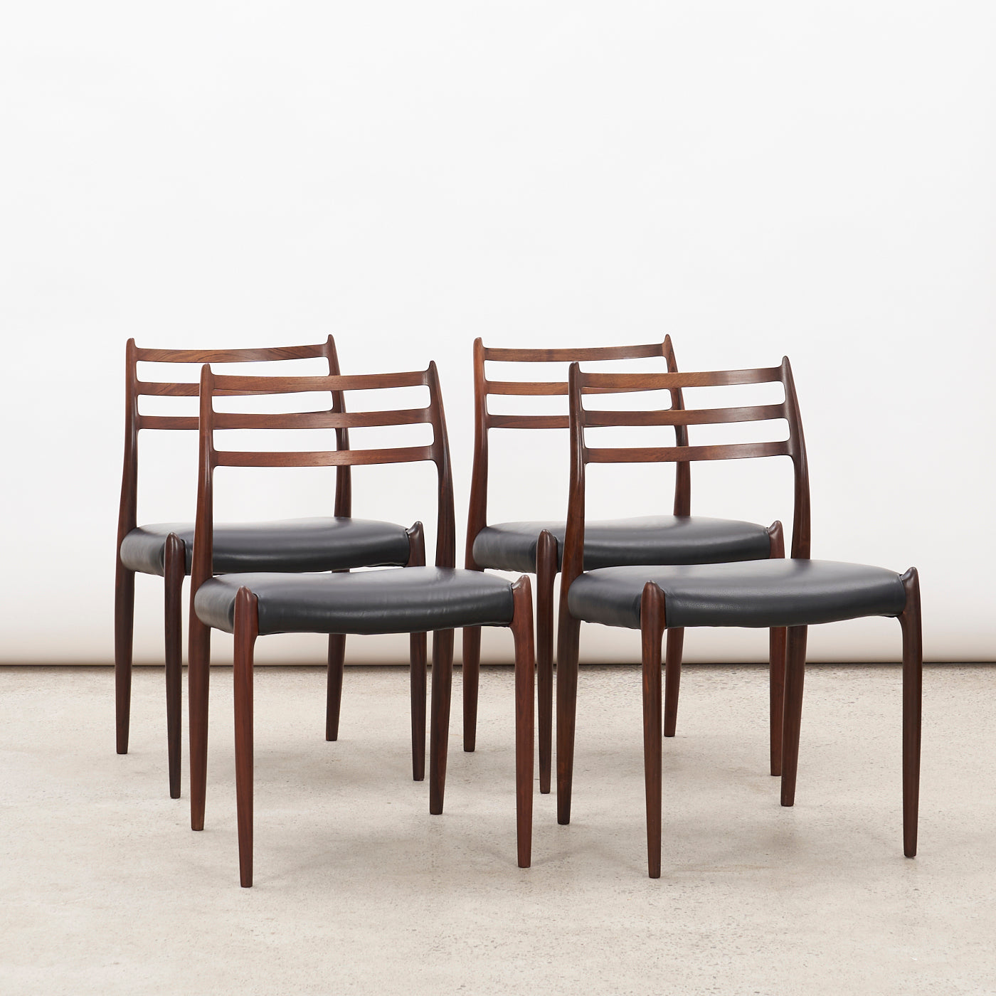 Set of 4 Rosewood & Black Leather 'Model 78' Dining Chairs by Niels O. Møller for J.L. Møller, Denmark