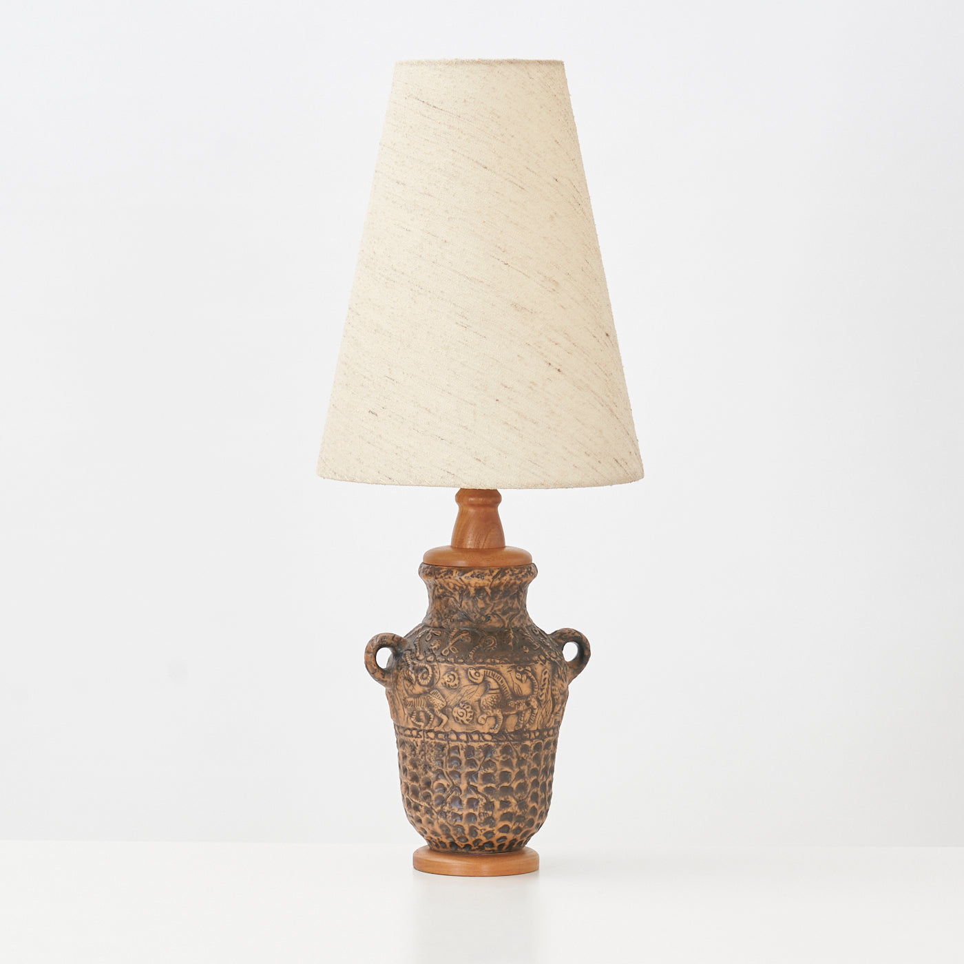 Large Teak & Ceramic Table Lamp