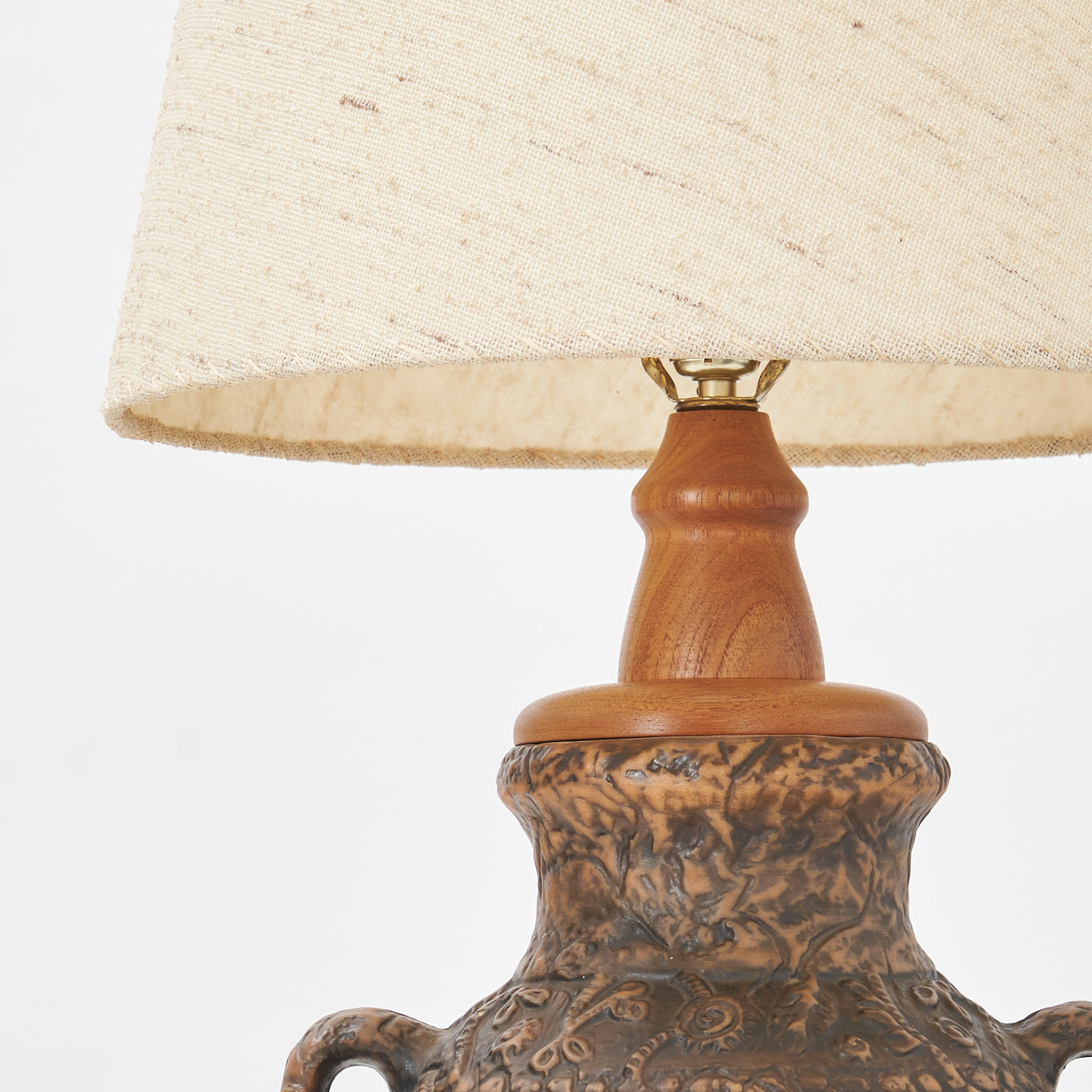 Large Teak & Ceramic Table Lamp