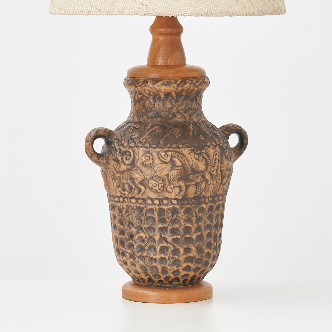 Large Teak & Ceramic Table Lamp