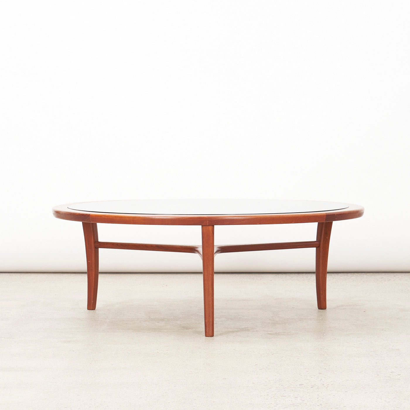 Round Teak & Smoked Glass Coffee Table