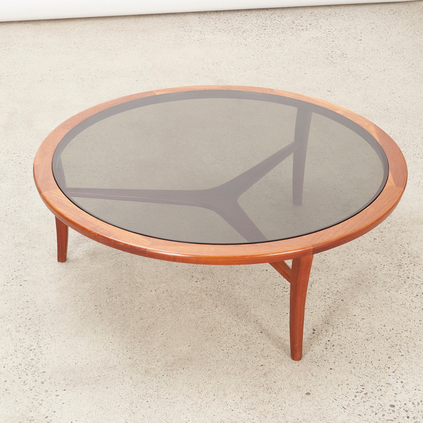 Round Teak & Smoked Glass Coffee Table