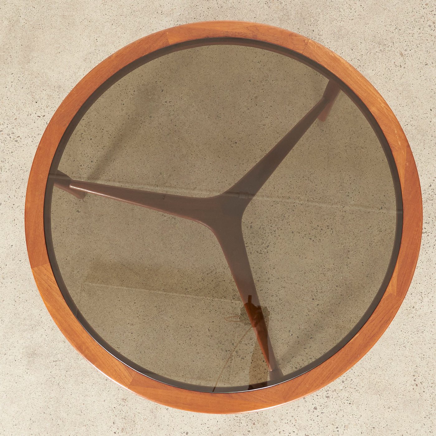 Round Teak & Smoked Glass Coffee Table