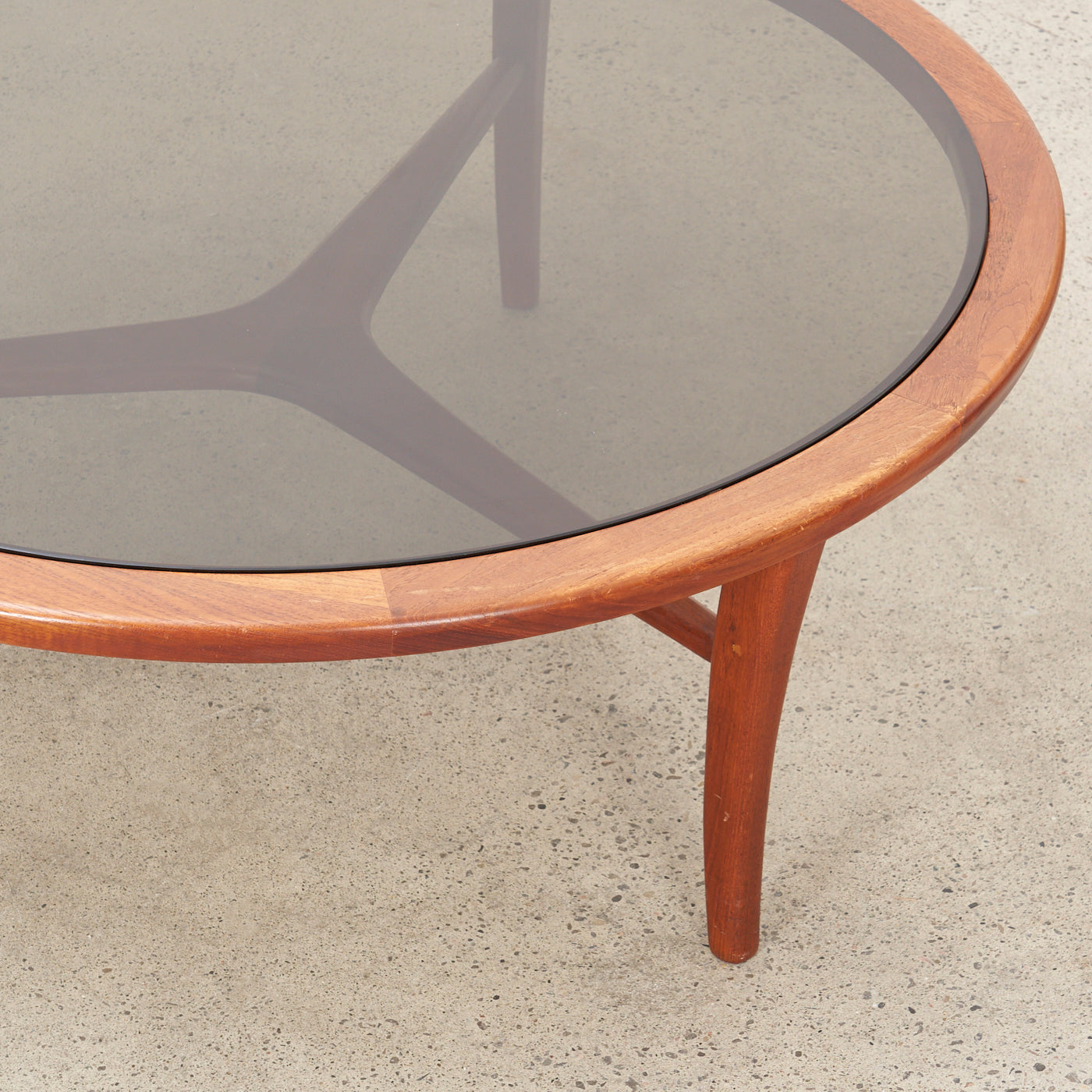 Round Teak & Smoked Glass Coffee Table