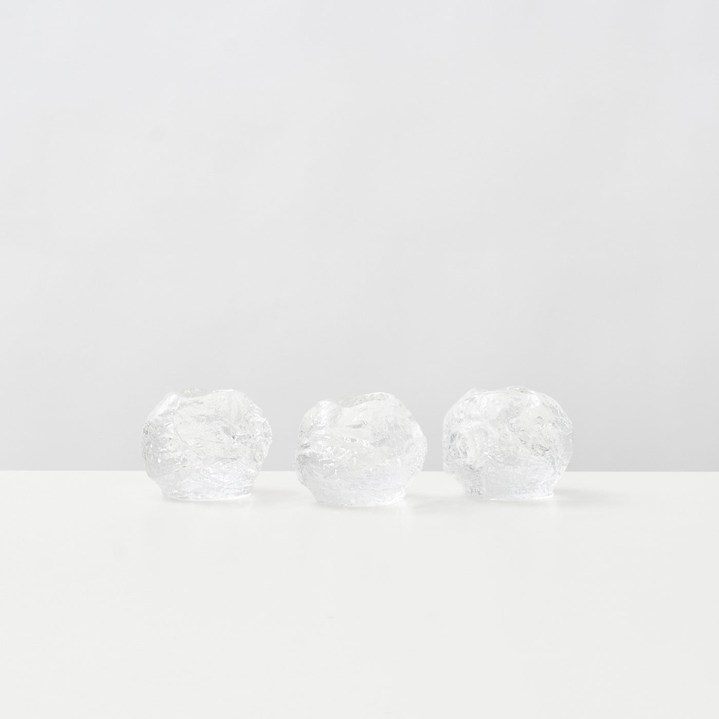 Set of 3 Glass 'Snowball' Candle Holders By Kosta Boda, Sweden