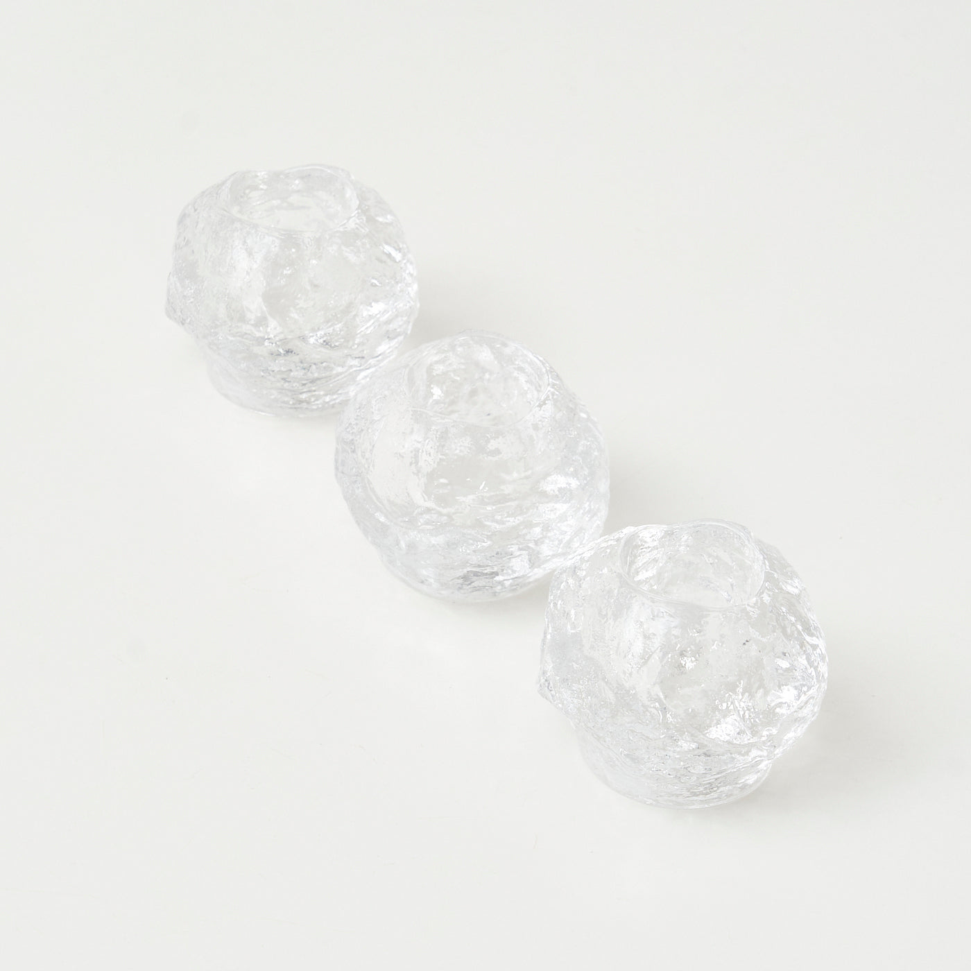 Set of 3 Glass 'Snowball' Candle Holders By Kosta Boda, Sweden