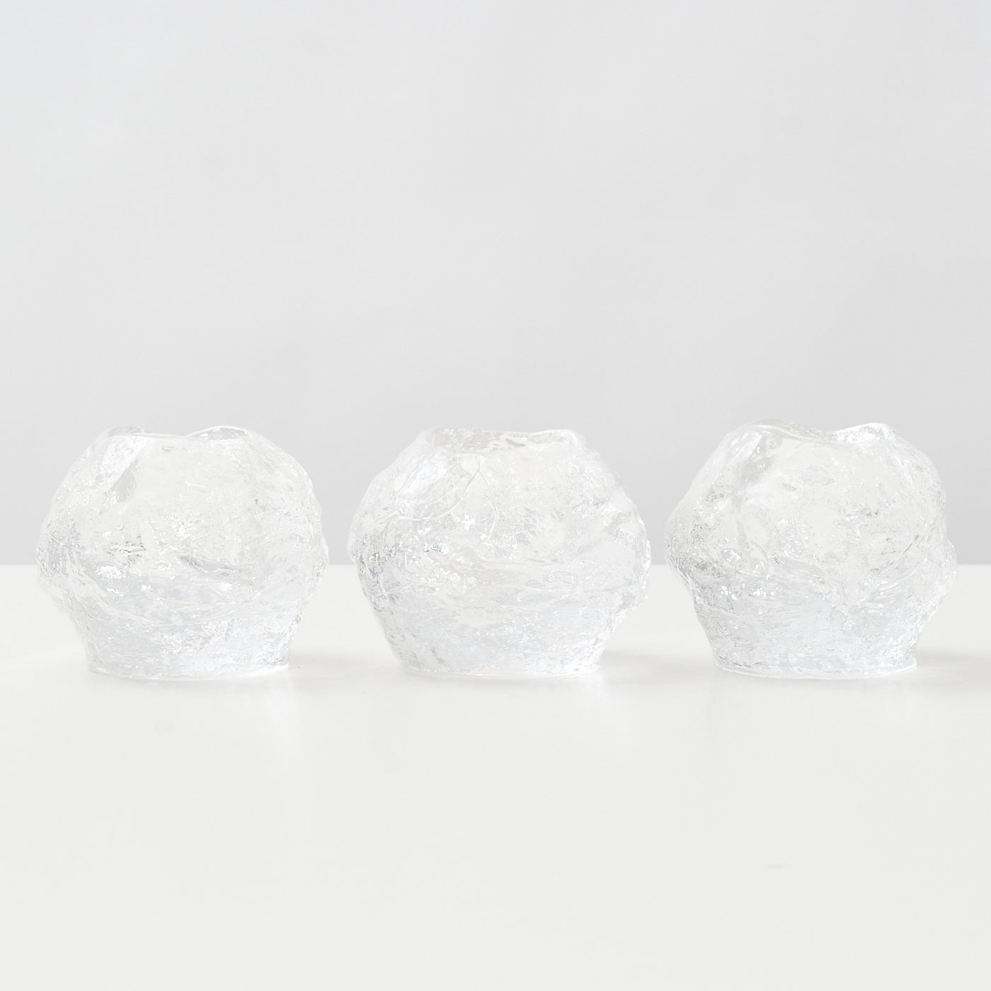 Set of 3 Glass 'Snowball' Candle Holders By Kosta Boda, Sweden