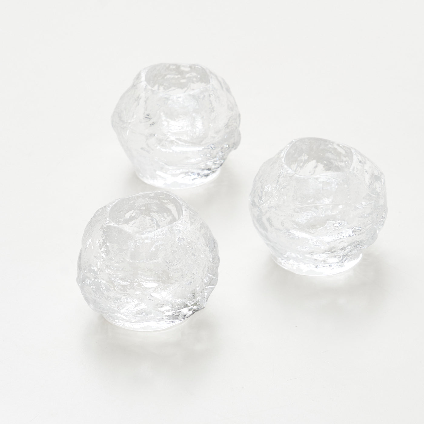 Set of 3 Glass 'Snowball' Candle Holders By Kosta Boda, Sweden
