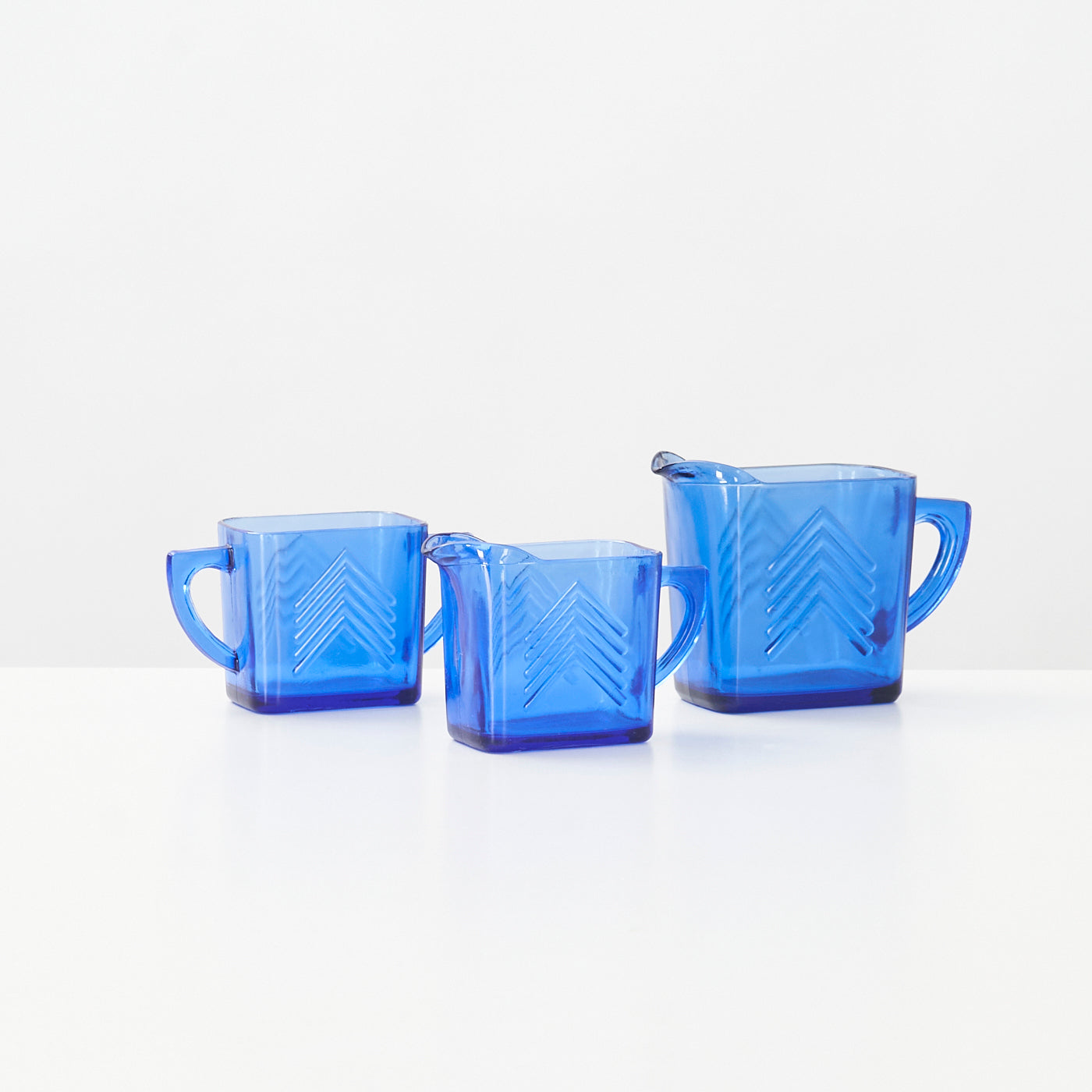 Set of 3 Glass Chevron Saucers by Hazel Atlas, USA