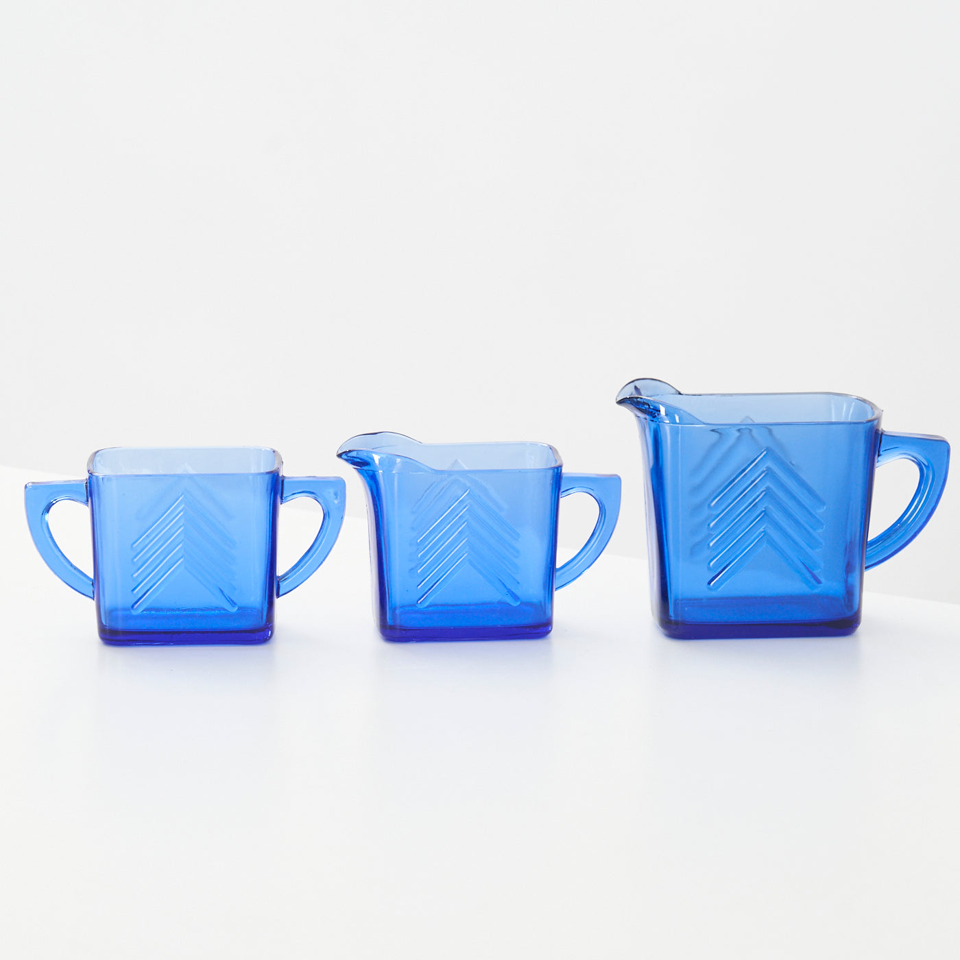 Set of 3 Glass Chevron Saucers by Hazel Atlas, USA