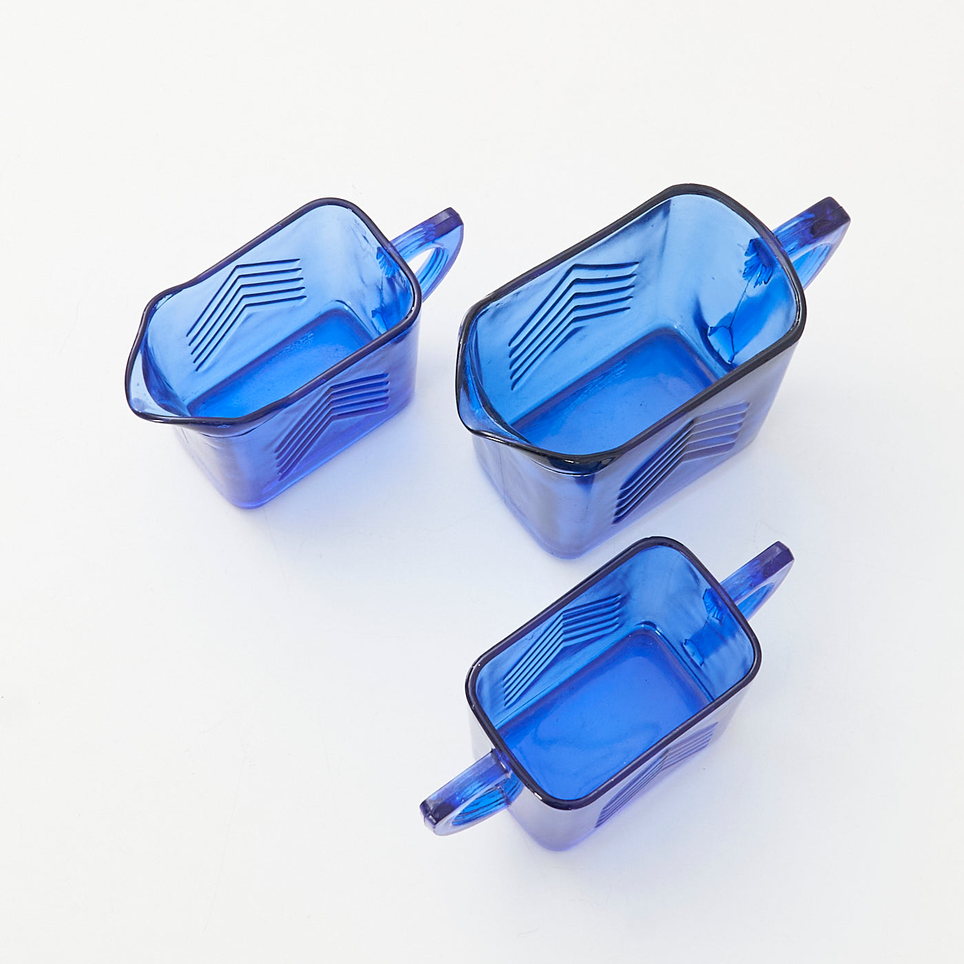 Set of 3 Glass Chevron Saucers by Hazel Atlas, USA