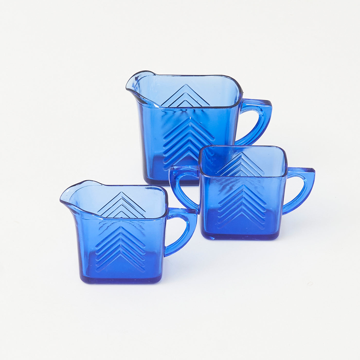 Set of 3 Glass Chevron Saucers by Hazel Atlas, USA